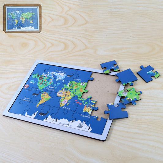 Wooden Puzzle Learning Board for Kids - (1 Pc / Mix Design / random)